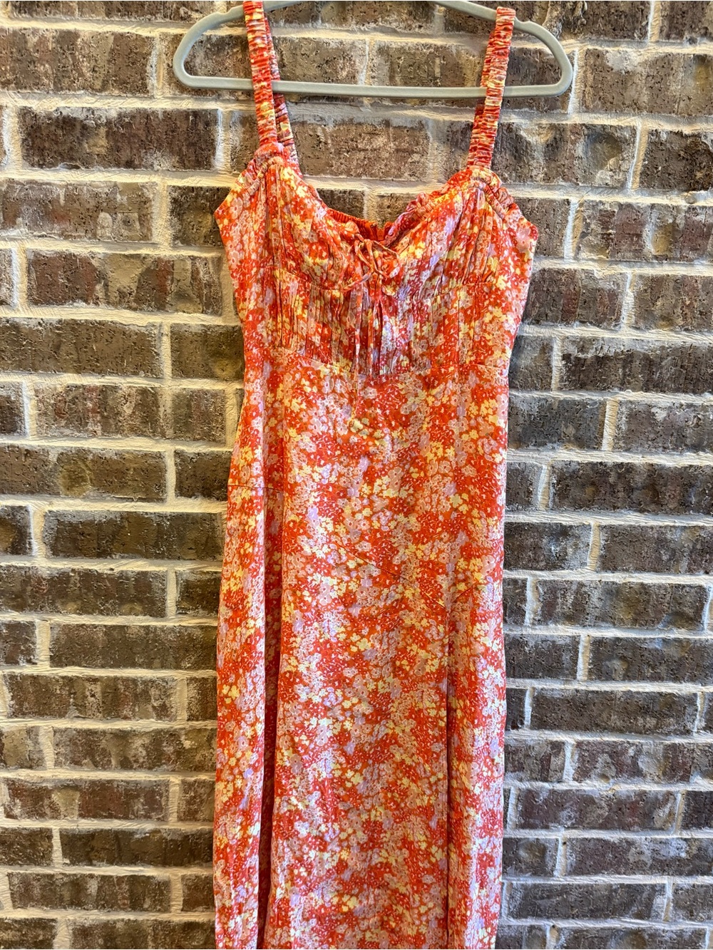 ASRA Floral Ruched Bust Tie Front Midi Dress S